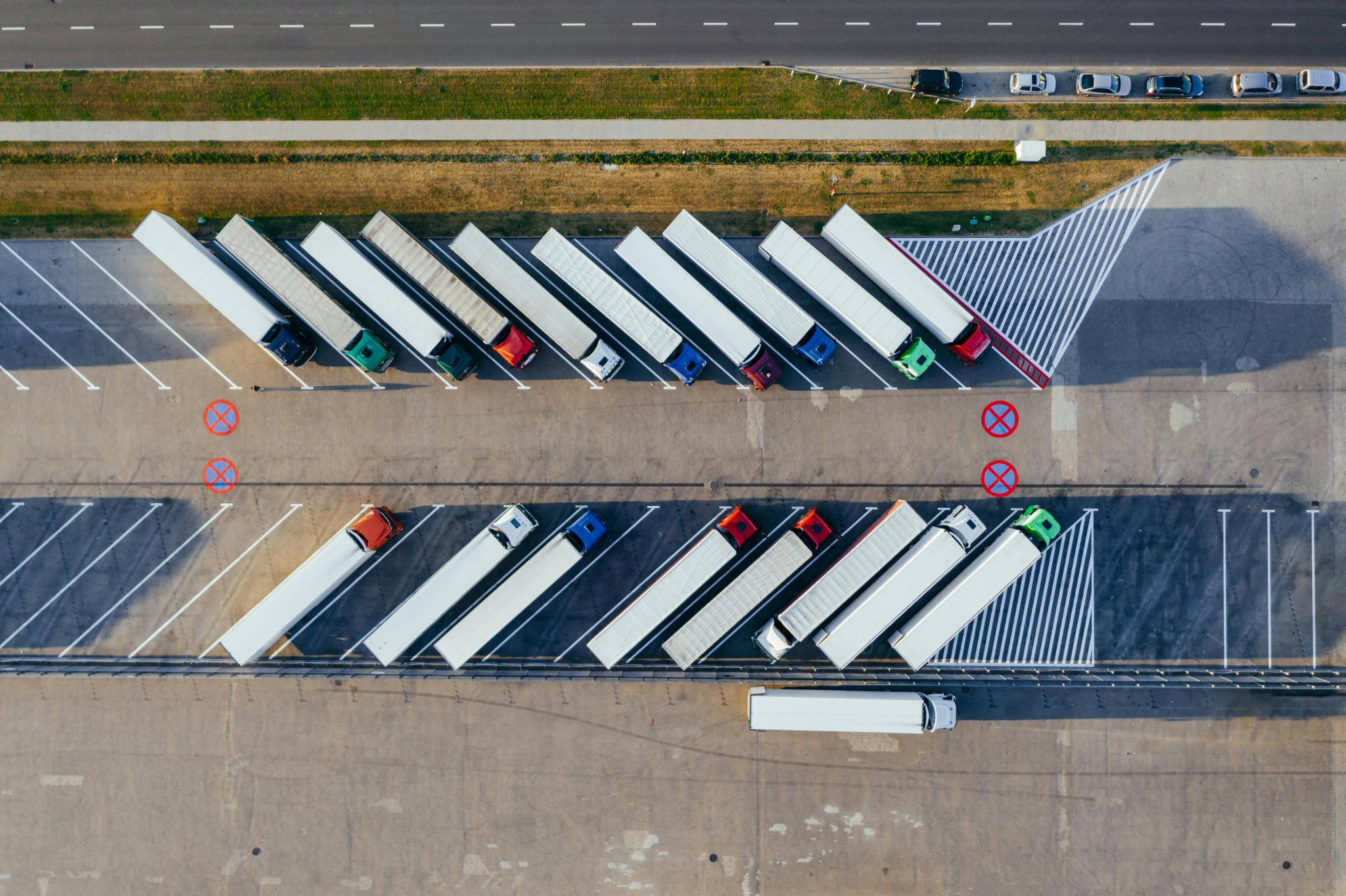 Aerial view of truck yard